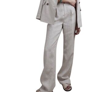 Banana Republic High Rise Palma Straight Leg Linen Pant Size 12 in Natural Color